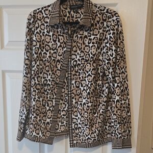 Jones New York Leopard Print Blouse with Houndstooth Trim